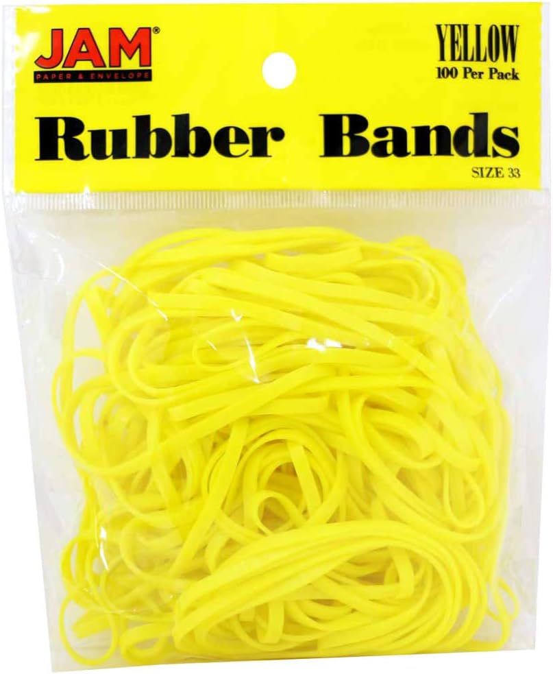 JAM PAPER Colorful Rubber Bands - Size 33 - Yellow Rubberbands - 100/Pack
