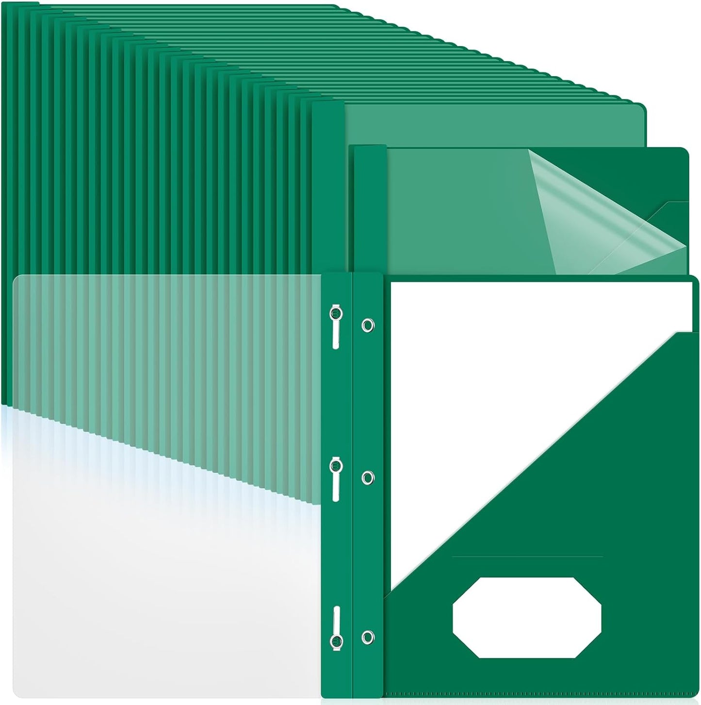 Patelai 48 Pcs Plastic Folders with 2 Pockets and 3 Prongs Home Folders with Card Slot Letter Size Heavy Duty Report Covers for Back to School(Green,Simple Style)
