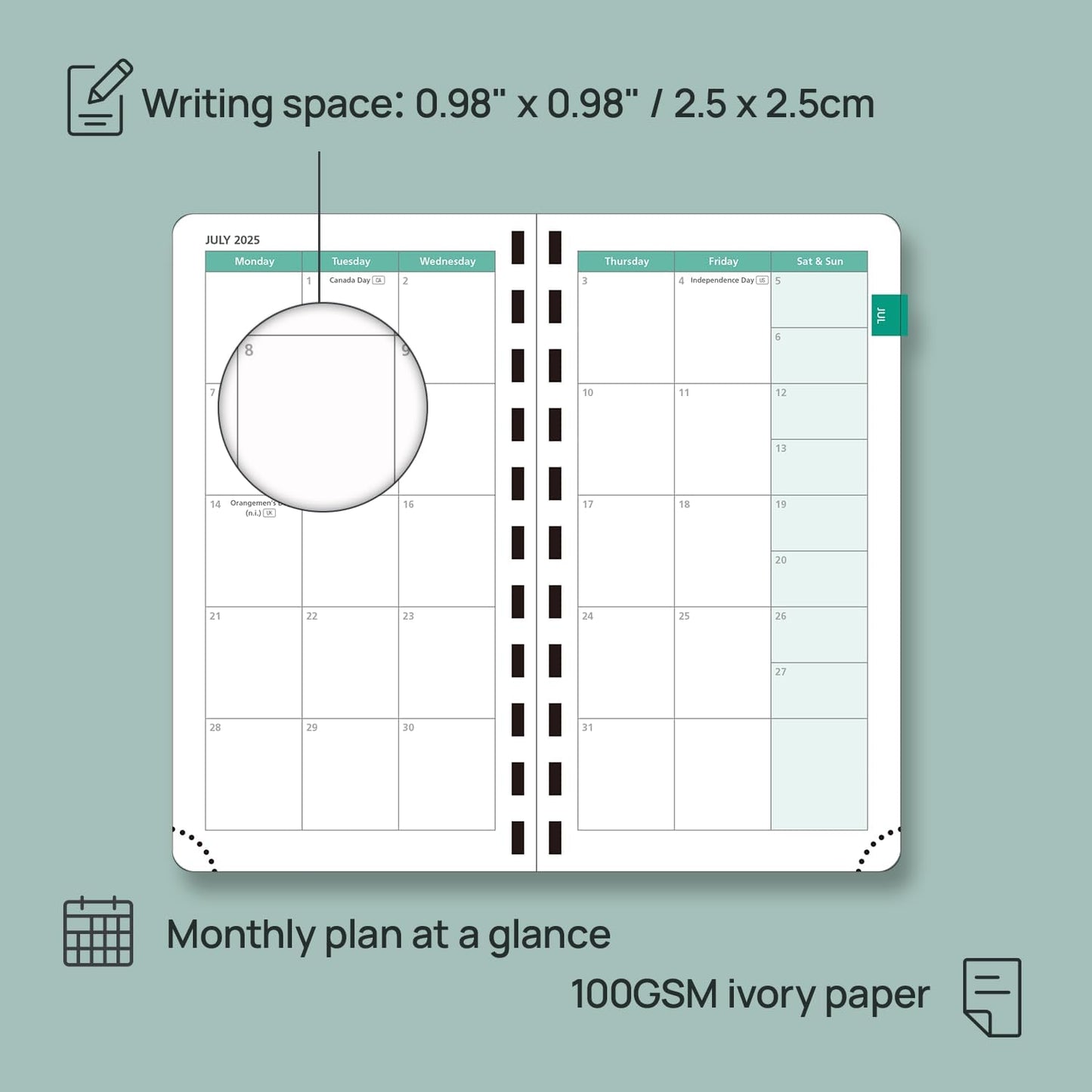 POPRUN Pocket Planner 2025-2026 (Slim Size 3.5'' x 6.5'') Academic Purse Calendar (July 2025 - June 2026) with Hourly Time Slots, 100GSM Thick Paper, Spiral Soft Cover - Green