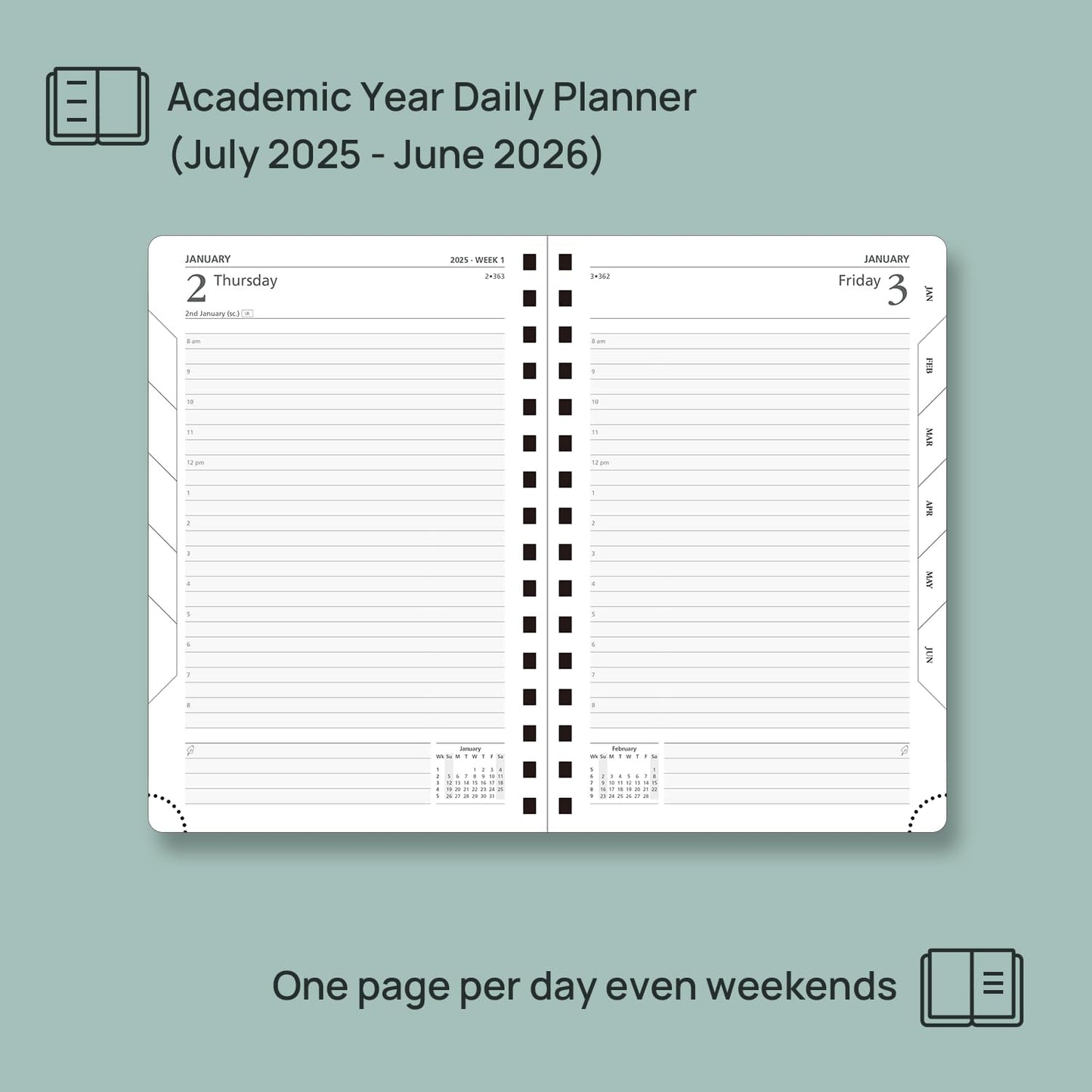 POPRUN Academic Daily Planner 2025-2026 One Page A Day - [5.75" x 8.5"- Spiral Hard Cover], Appointment Book (July 2025 - June 2026) with Monthly Calendar - Violet