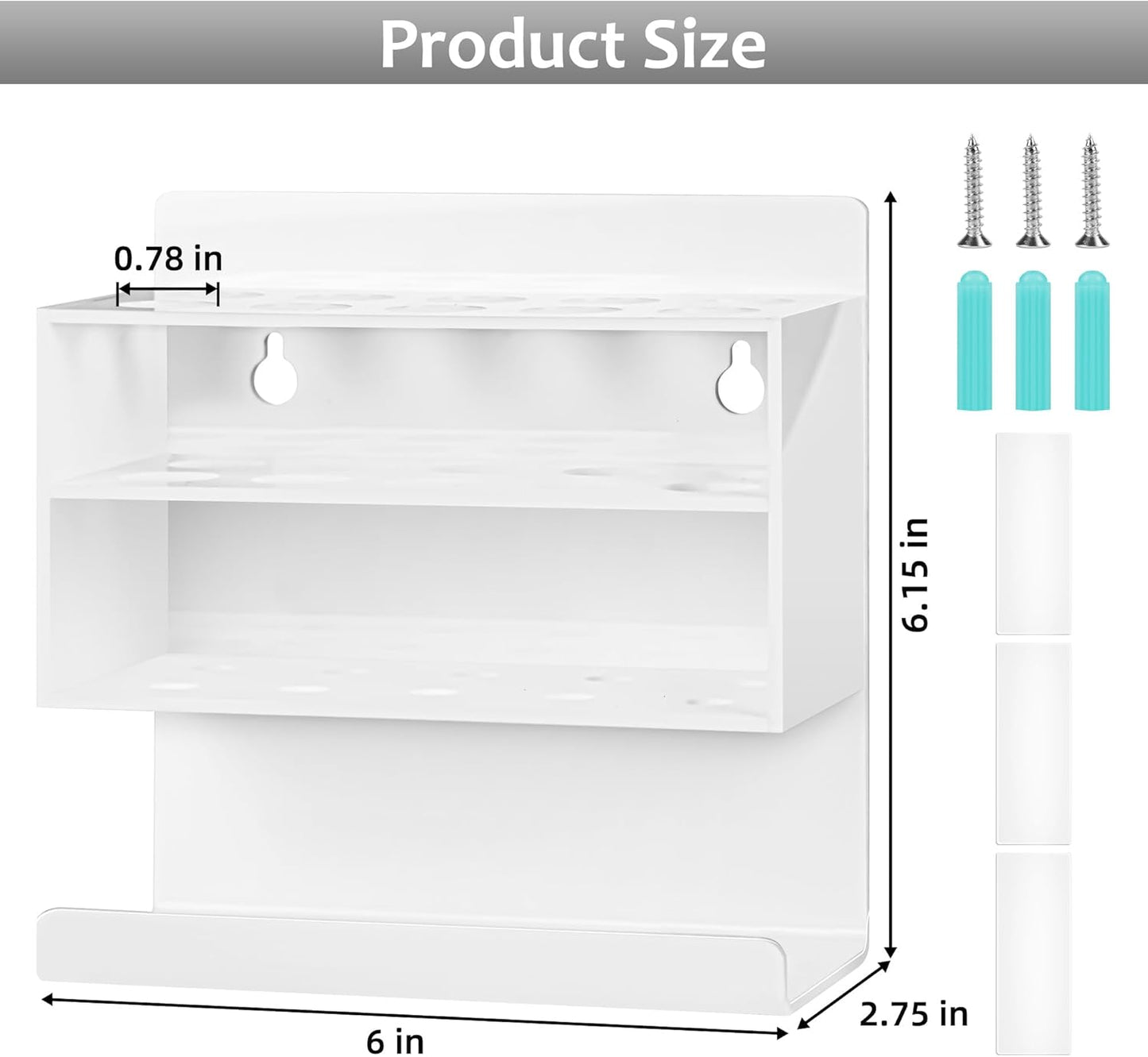 Dry Erase Marker Holder, Wall Mounted Acrylic Marker Holder with 10 Slots, Sticky Pen Storage for Classroom Organization, Whiteboard, Office, White
