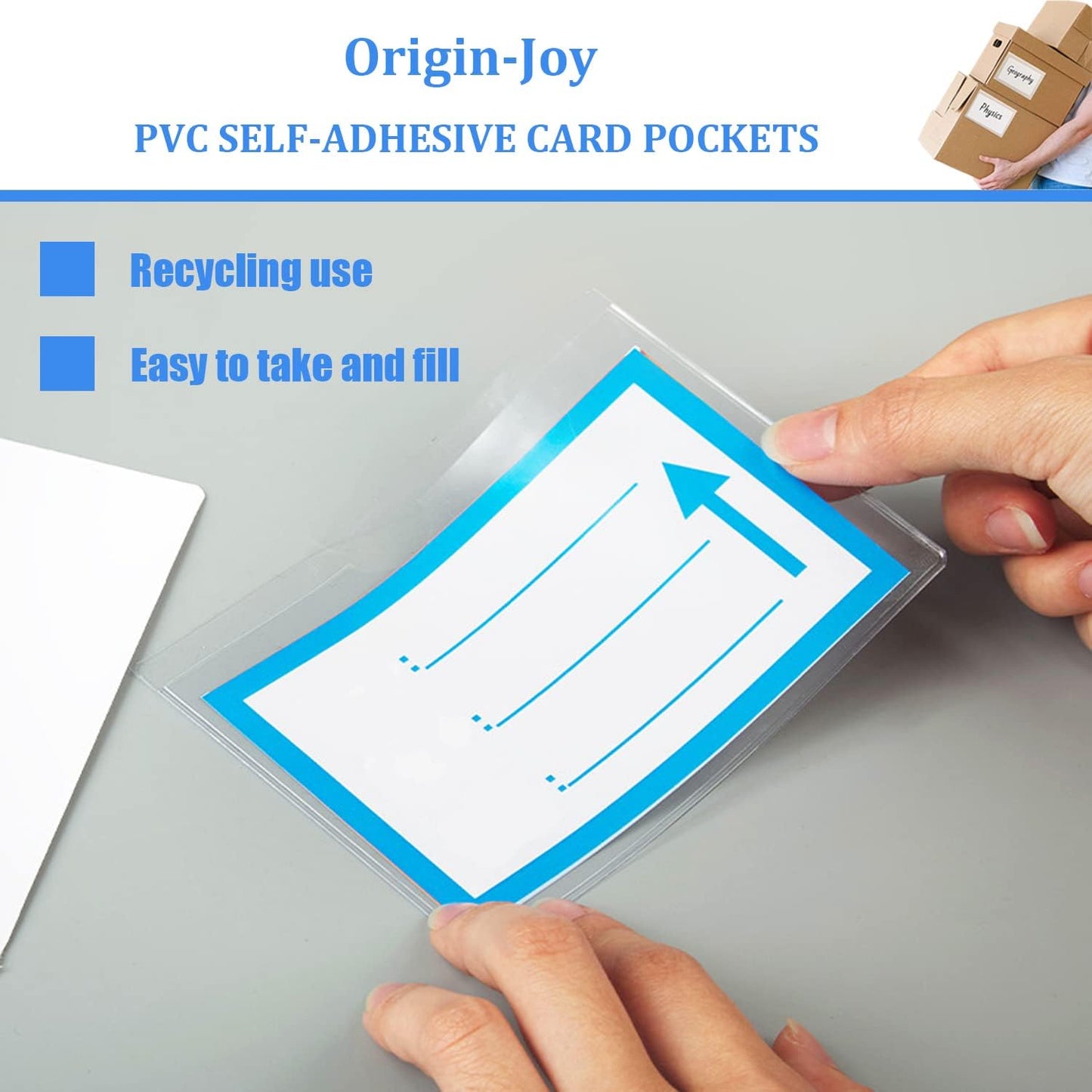Origin-Joy 35 PCS Self Adhesive Index Card Pockets with Top Open, Clear Plastic Label Holder for Cards of Note, Library and Business, Adhesive Label Pockets & Card Holder (2.5 x 1.5 inch)