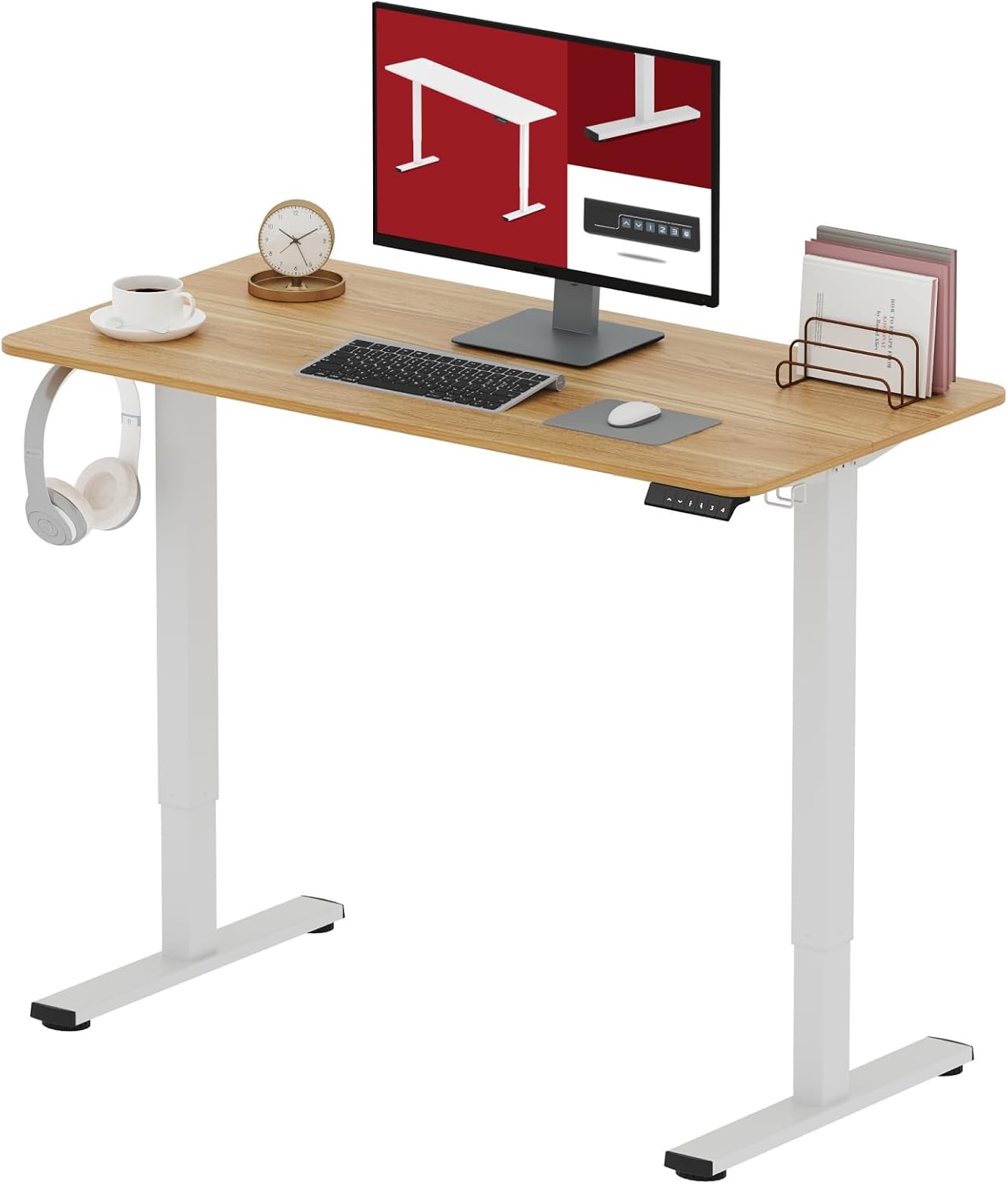 SANODESK Electric Standing Desk 40x24 Inch Height Adjustable Stand Up Desk Home Office Computer Workstation Sit Stand Home Office Desk with Splice Board (White Frame + Maple Top)