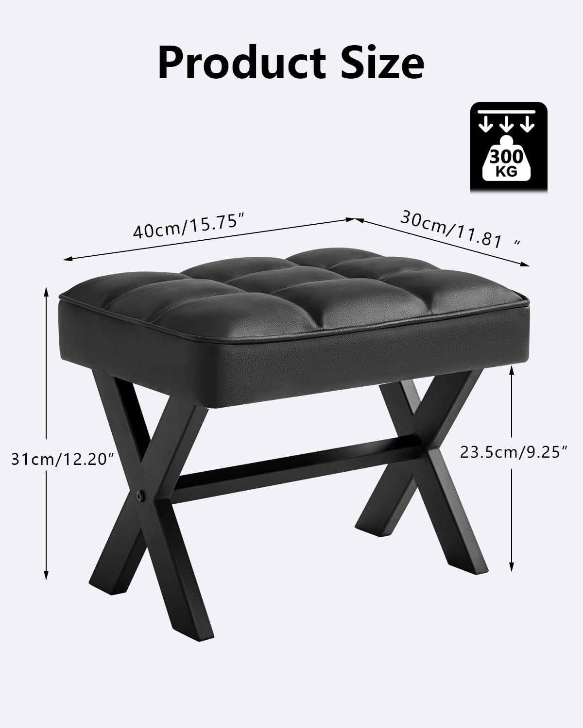IBUYKE Small 12" H Footrest Stool, Square PU Foot Stool with Metal X-Leg, Multi-Use as Small Side Table, Step Stool for Living Room, Bedroom, Entryway, Office, Black WBD012B