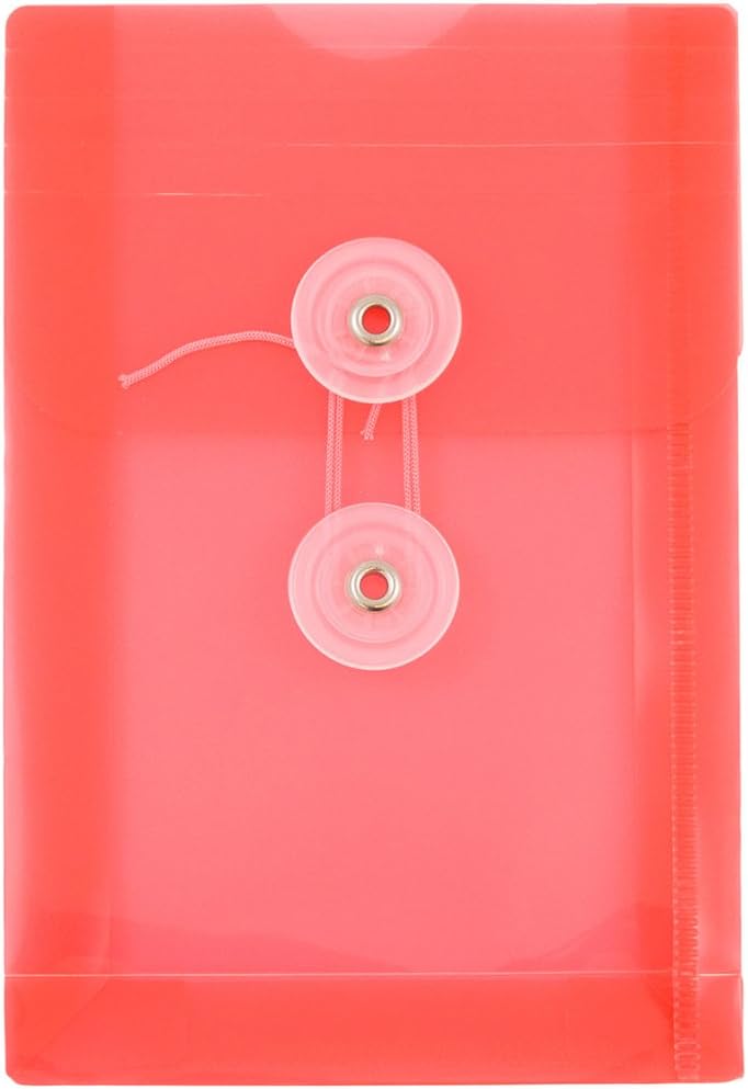 JAM PAPER Plastic Envelopes with Button & String Tie Closure - 4 1/4 x 6 1/4 - Red - 12/Pack