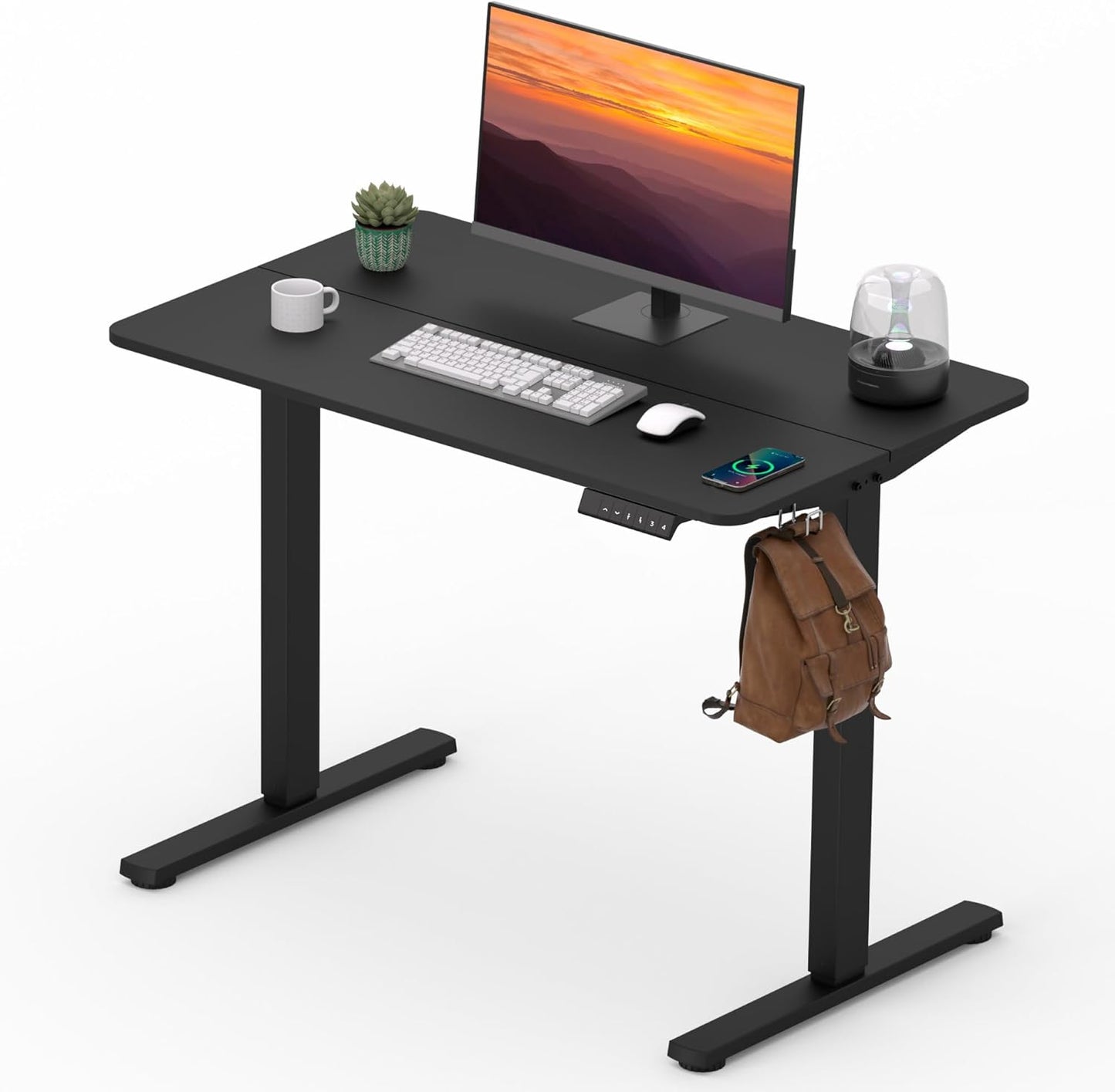 Adjustable Stand Up Desk Standing Desk, 40x24 Inches Home Office Desks with Memory Preset Computer Workstation, Splice Black Top + Black Frame