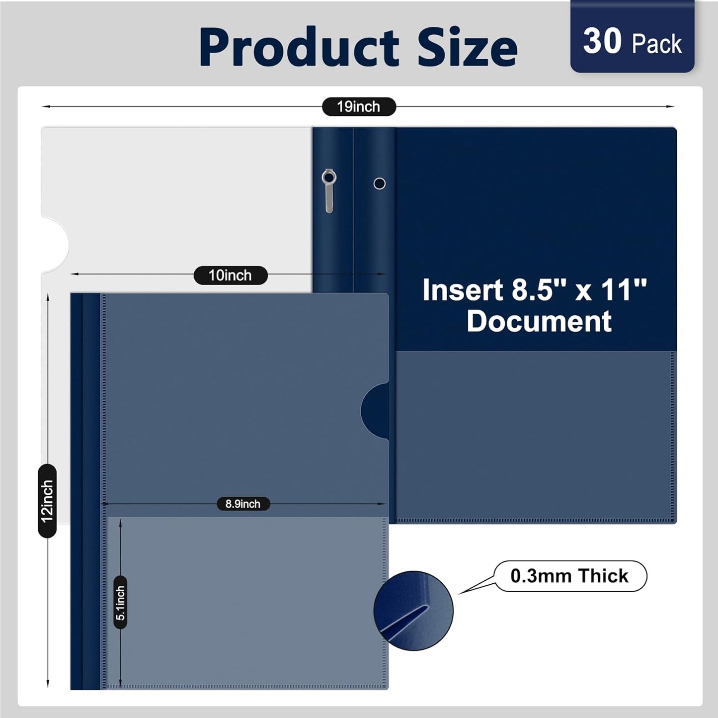 Ndsox 30 Packs Clear Front Report Covers with 3-Prong Fasteners Plastic Project Presentation Folders Resume Document Covers with Navy Blue Back for 8.5x11" Letter Size Paper for School Office Business