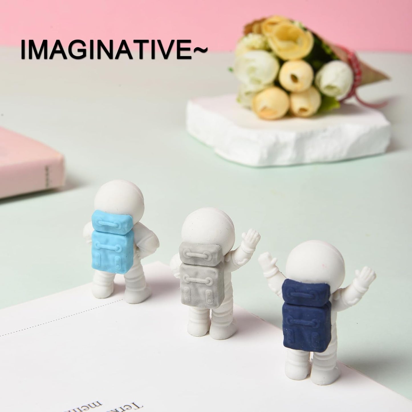 18Pcs Cute Outer Space Themed Erasers for Kids Bulk, Kawaii Fun Spaceman Desk Pet Pencil Erasers for School Classroom Supplies Prize Gifts Party Favors