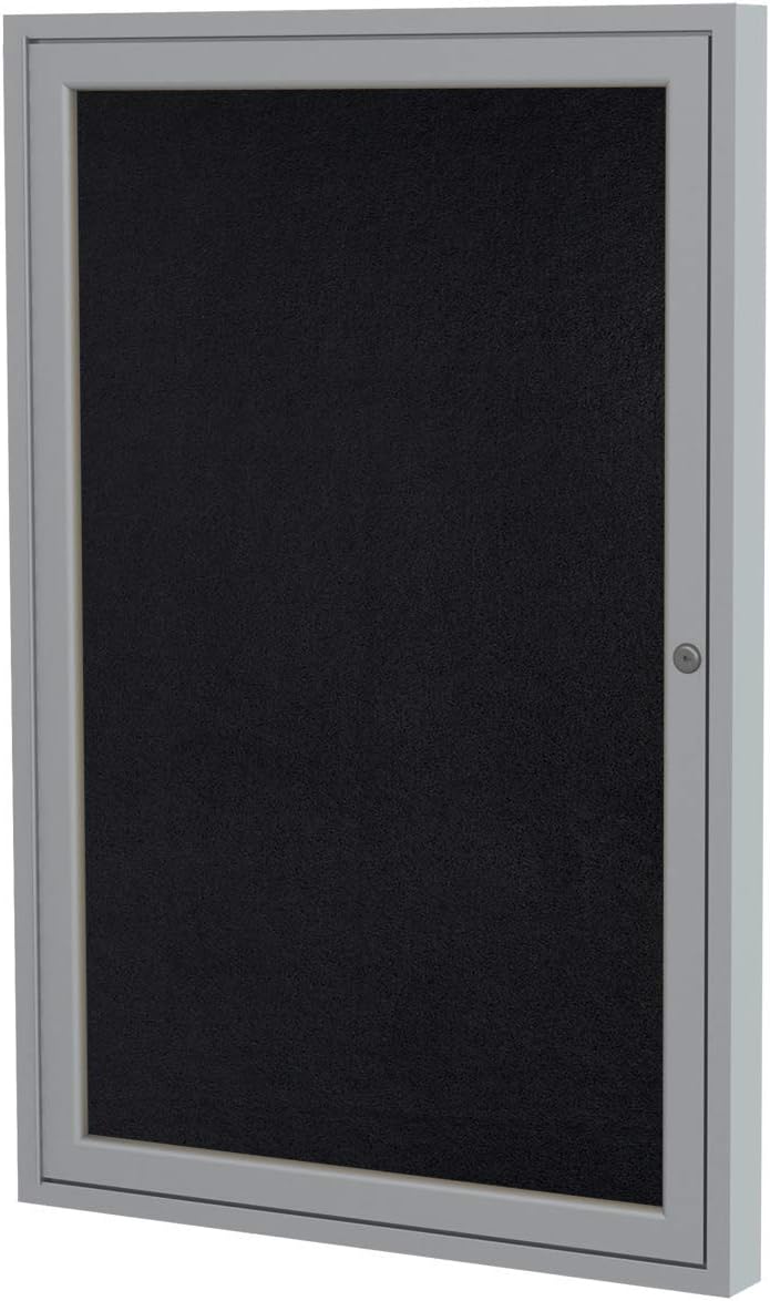 Ghent 36"x36" 1-Door indoor Enclosed Recycled Rubber Bulletin Board, Shatter Resistant, with Lock, Satin Aluminum Frame,Black (PA13636TR-BK) ,Made in the USA