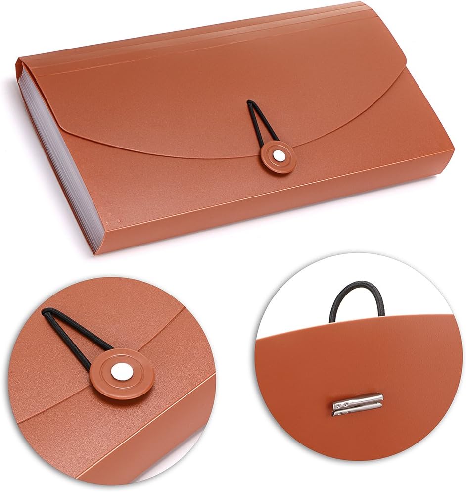 BTSKY Expanding File Folder -13 Pockets Small Accordion File Folder Expandable Card Ticket Holder File Storage Folder Check Bill File Folder Plastic Business Document Organizer Wallet Case, Brown