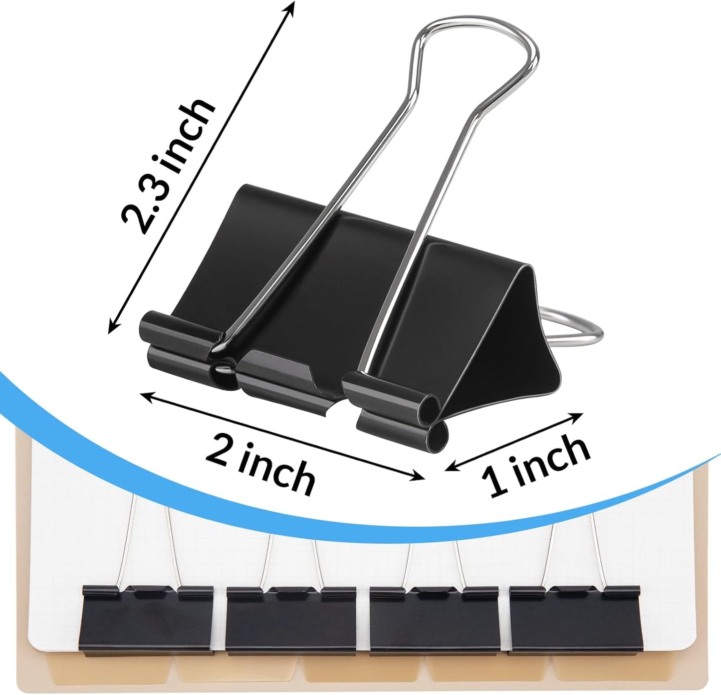 2 Inch 24 Pack Extra Large Binder Clips, Jumbo Paper Clips, Big Paper Clamps, Binder Clips Large Size for Home, School and Office Supplies