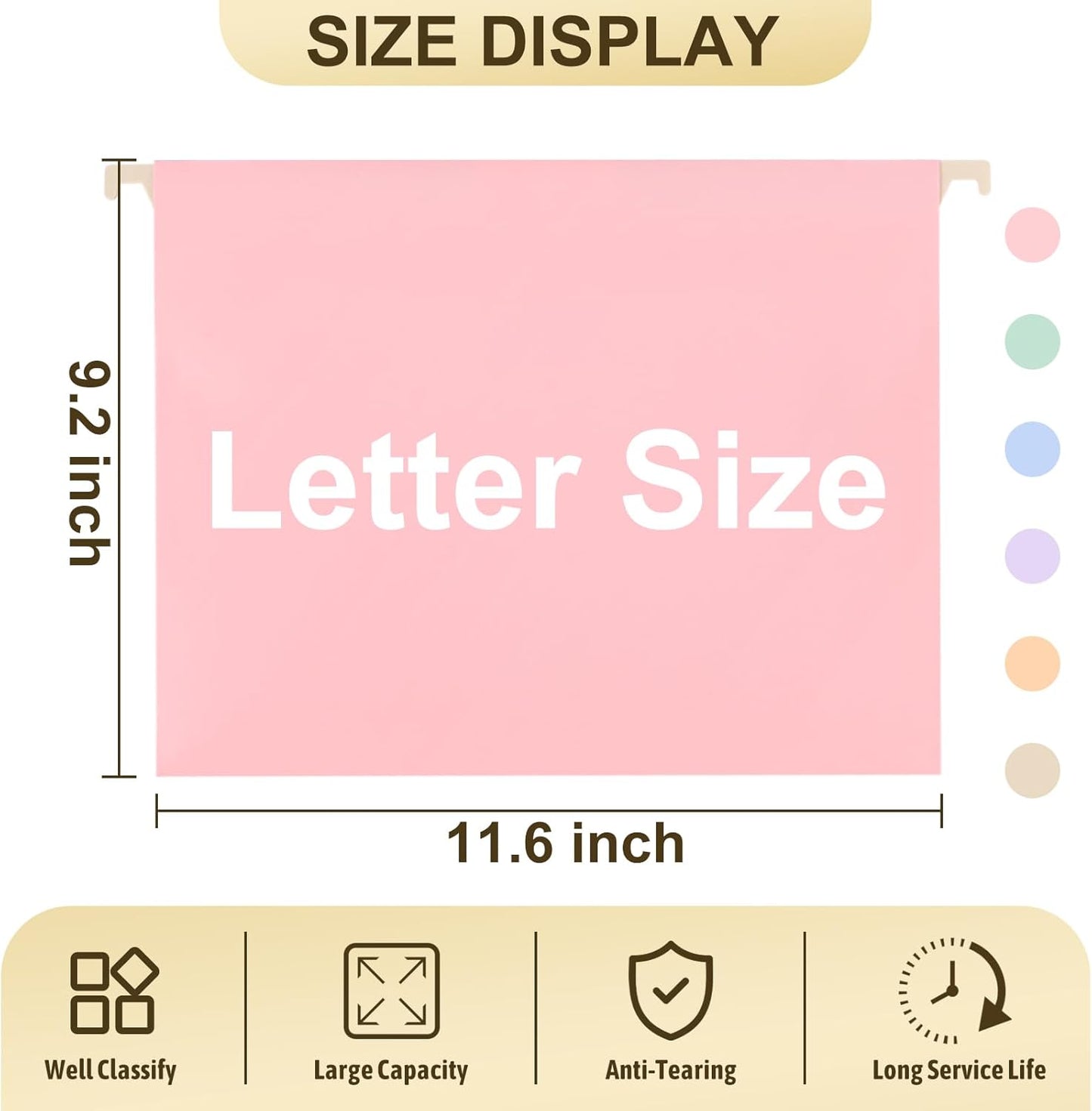 Plastic Hanging File Folders Letter Size,12 Pack Pastel Hanging Folders with Tabs,Heavy Duty for Filing Cabinet,Home and Office File