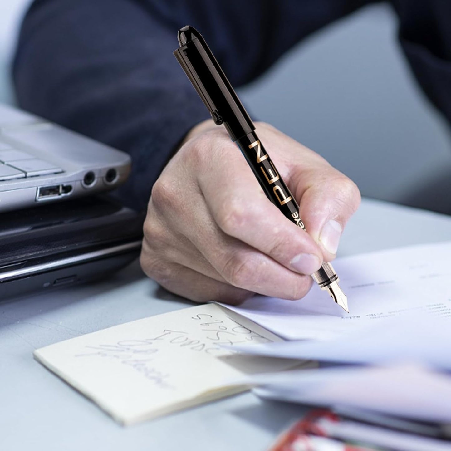 EYEYE Disposable Fountain Pens Fine Point, 4 Black 4 Blue Fountain Pens or Writing, Stainless Steel Nib, Smooth Writing for Journaling, Drafting, Sketching, Doodling & Office Supplies