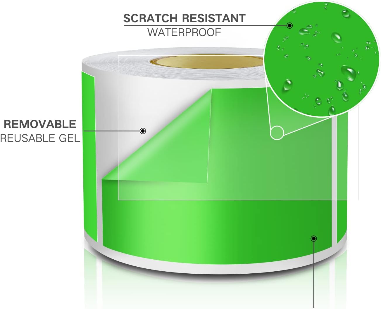 Green Rectangle Sticker Labels 3×2 Inch Vinyl Stickers Color Coding Name Tags Roll Removable Waterproof 300 per Dispenser Box