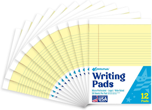 KAISA Legal Pads 5x8 inch Small Writing Pads Narrow Ruled Notepads School Office Home Note Pads, Canary 50 Sheets 12 Pads, WT-SCY50C