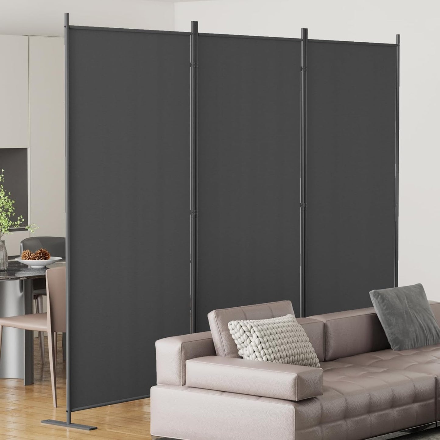 Helios&Hestia 3-Panel 6 ft Tall Indoor Folding Room Divider, Portable Privacy Screen, Freestanding Partition Separator, Temporary Wall Separation for Bedroom, Office, 102" W X 71" H, Dark Grey
