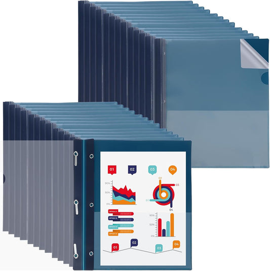 30 Pcs Clear Front Report Covers, Report Covers with 3-Prong Fasteners, Clear Front Presentation Folders for School Office Business, Navy Blue