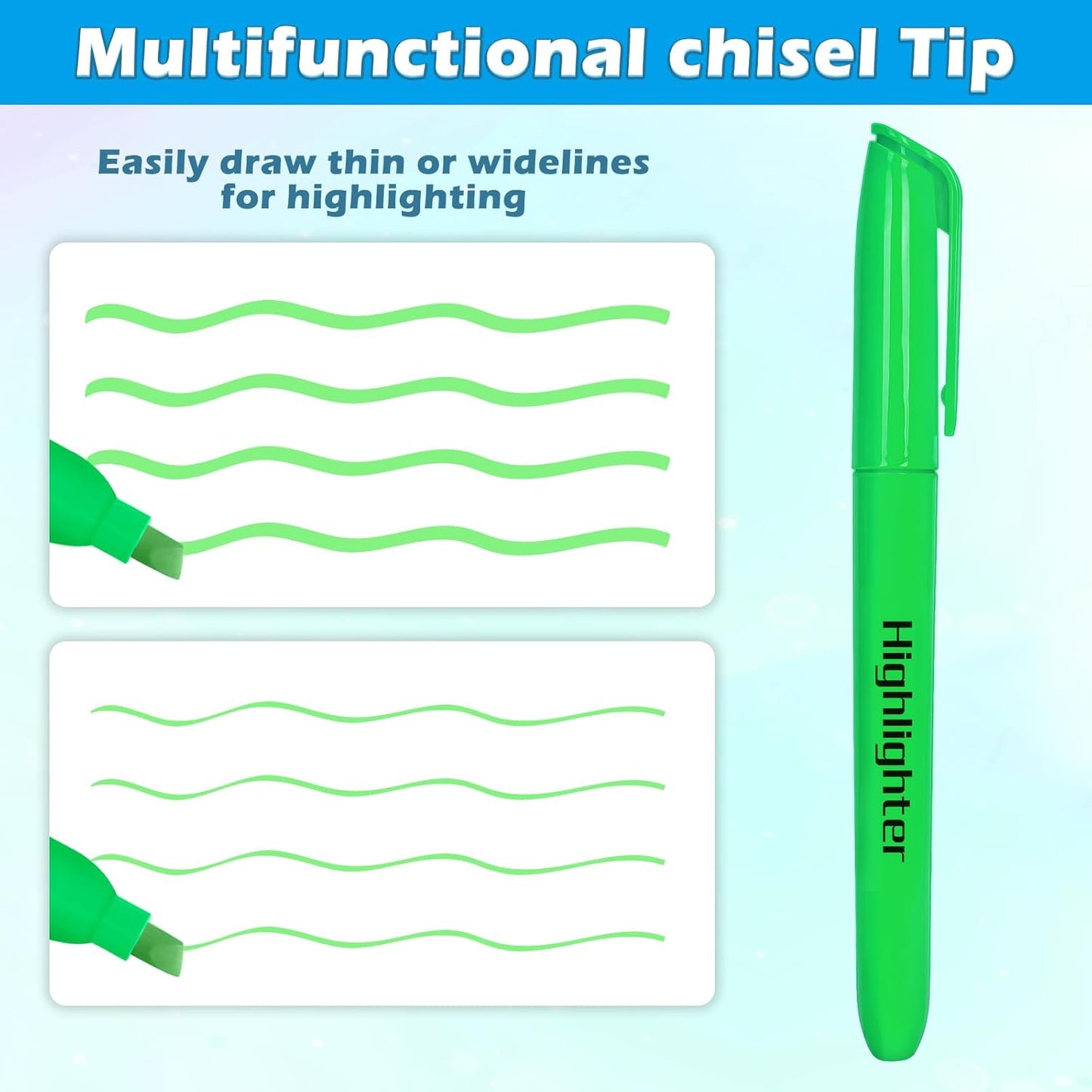 Duchong Highlighters, 30 Packs Green Highlighter Bright Colors Bulk, Chisel Tip Dry-Quickly No Bleed Highlighter Markers for Adults Kids, Office Classroom Must Have, School Supplies for Teachers