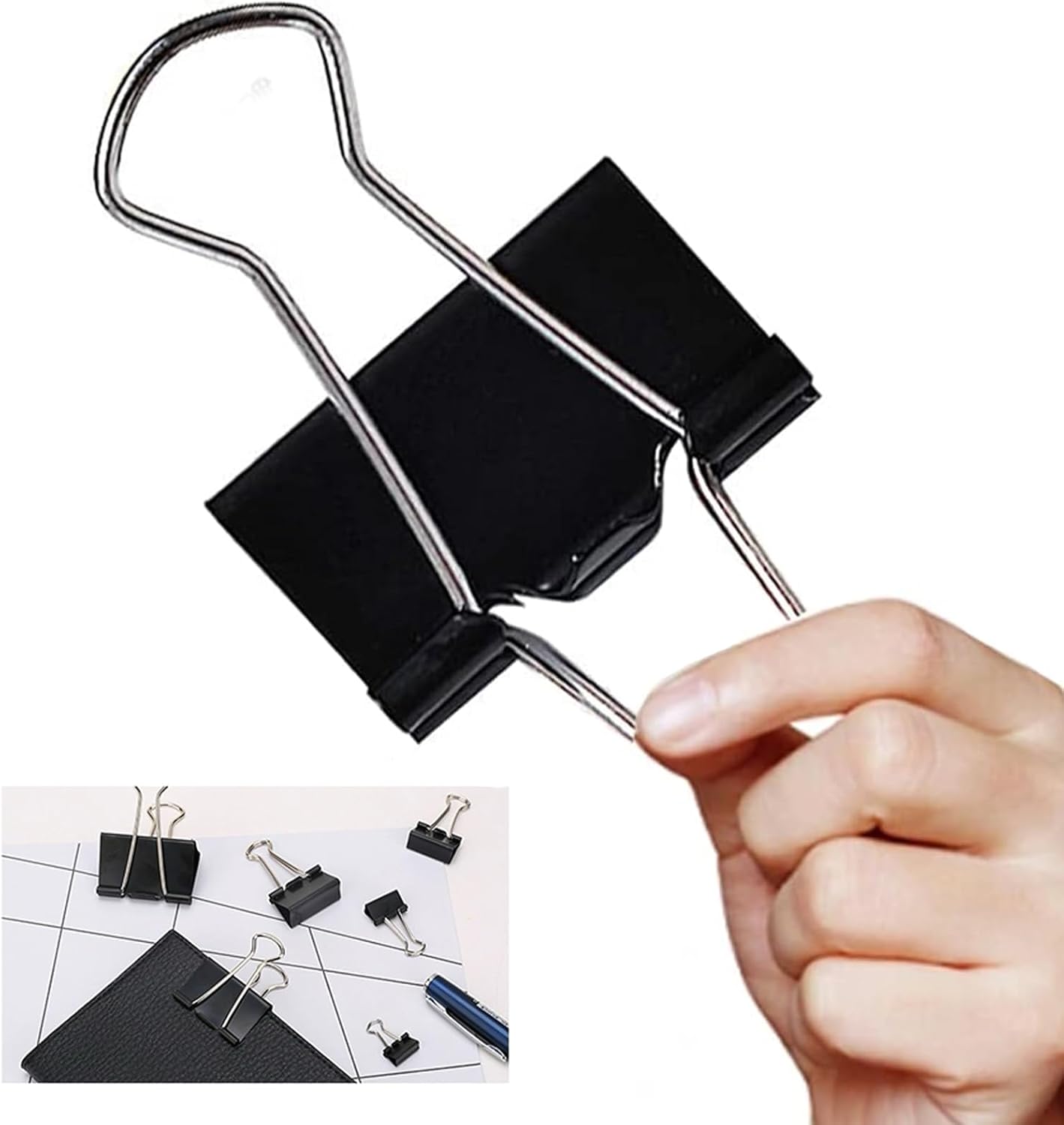Extra Large Binder Clips, 12 Pack, 2.4 Inch, Standard 60mm, Black, Jumbo Paper Clips, Fold Clamp, Office and School Supplies, with Storage Container