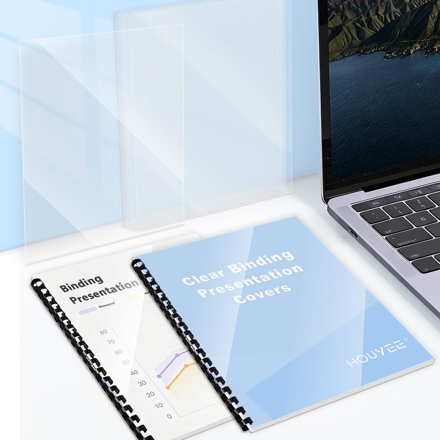 HOUYEE 200 Pack 5 Mil PVC Binding Presentation Covers, Clear Report Covers,8.5x11 Inches,Letter Size