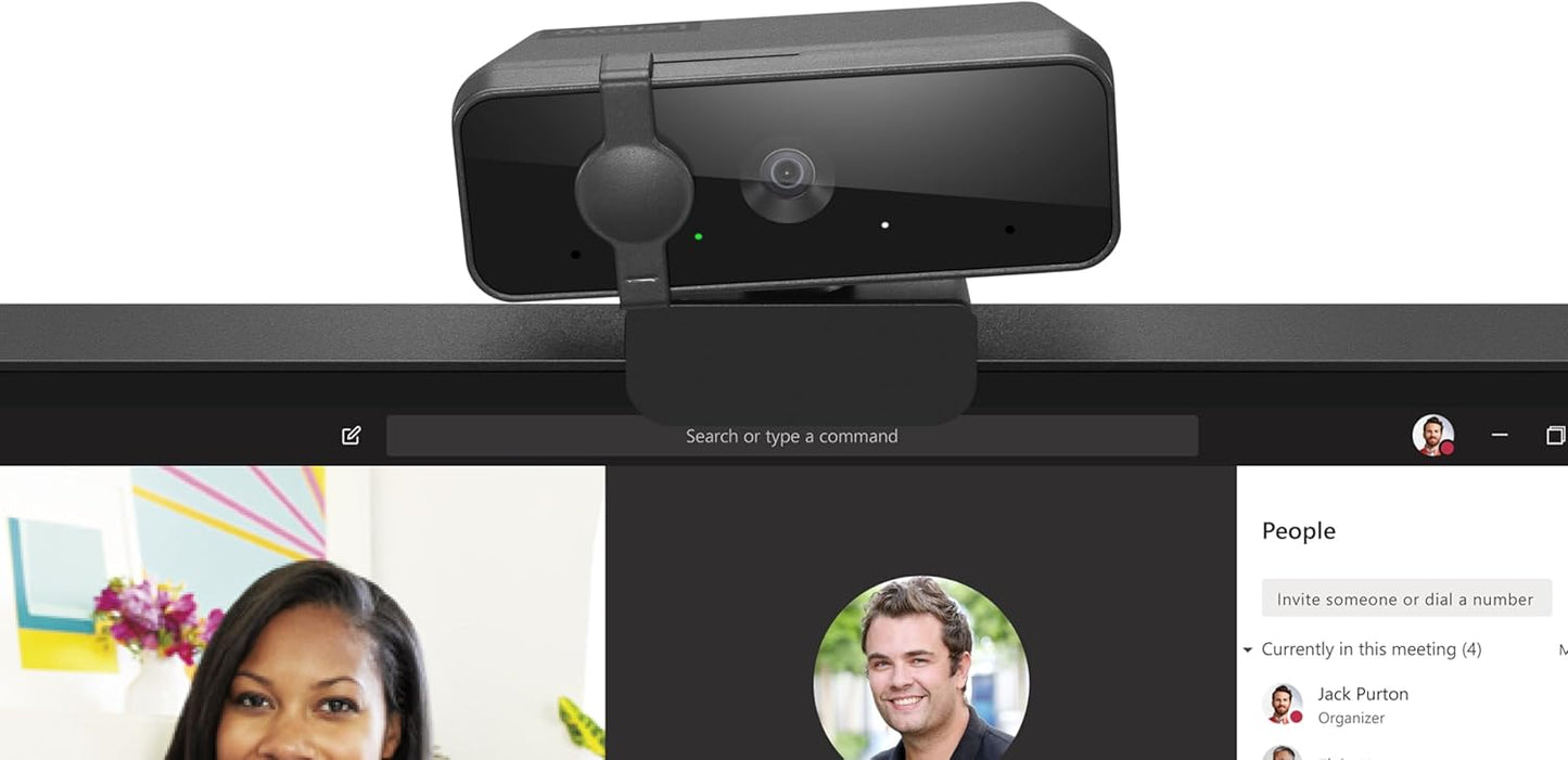 Lenovo HD 1080p Webcam (300 FHD)- Black w/ 95° Wide Angle, 360° Rotation Pan & Tilt, Dual Microphones, Privacy Shutter