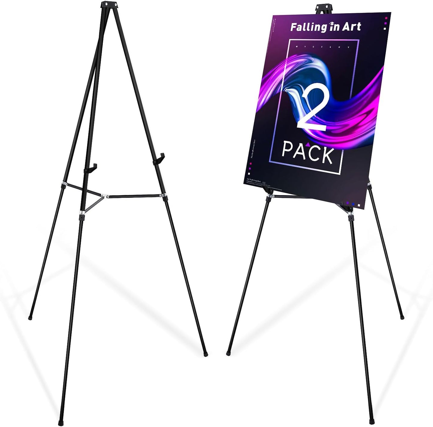 Falling in Art 66" Aluminum Display Easel, Presentation Stand with Adjustable Height for Signs, Posters, and Whiteboards, Black 2 Pack