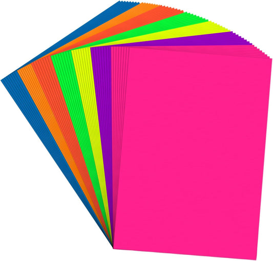 Colored Cardstock 5 in x 7 in,56 Sheet Fluorescent Neon Index Paper 250 GSM/90 LB HeavyWeight Card Stock Set of 7 Colors for Cutting DIY Art Craft