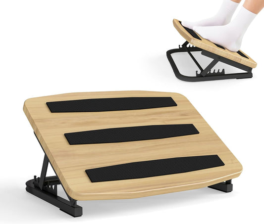 Foot Rest for Under Desk at Work, Ergonomic Wooden Desk Foot Rest with 7 Adjustable Angles, Anti-Slip Footrest Comfortable Foot Stools for Office Leg Rest, No Assembly