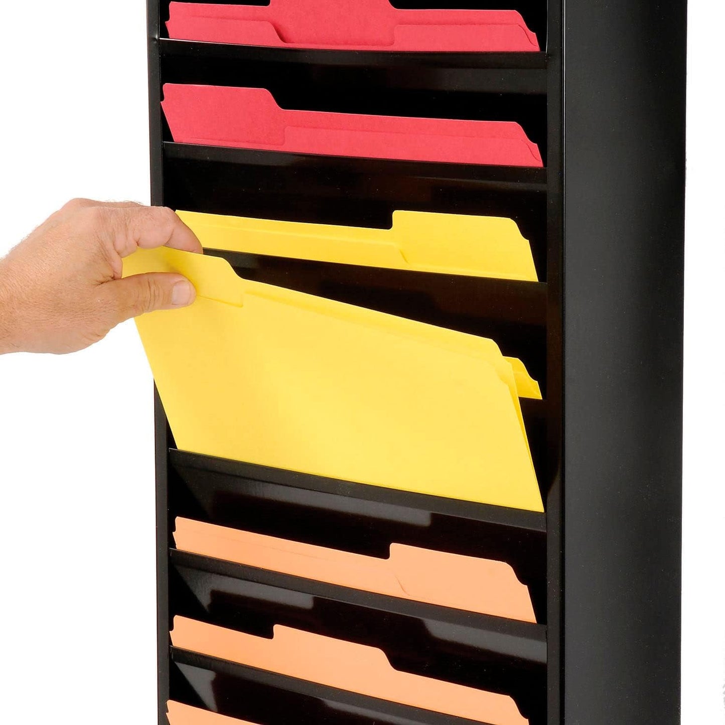 Global Industrial Steel Medical Chart Hanging Wall File Holder, 20 Pockets, Black, Wall Mounted Magazine and File Folder Holder, 12-1/2"W x 8-3/8"H Pockets