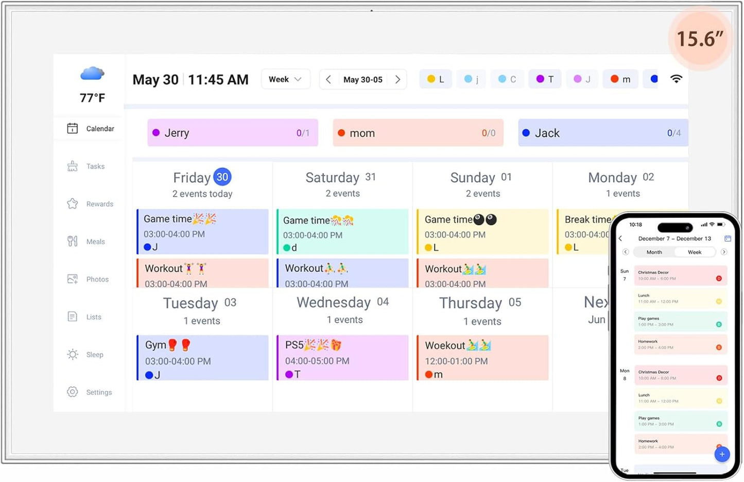 15.6 inch Digital Calendar Touchscreen, Wall Planner, IPS FHD,Smart Family Schedules, Chore Chart, Wall Organizer for Multi-Child Homes - Built-in Digital Picture Frames Function