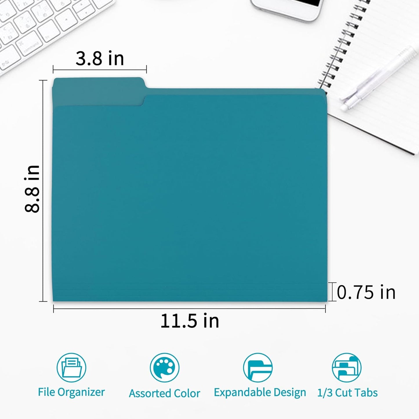 36 Packs Colored File Folders,Royal Blue File Folders Letter Size,1/3 Cut Tabs File Folder,Two-Tone File Folder,Manila File Folders for Office,School and Home,Organization