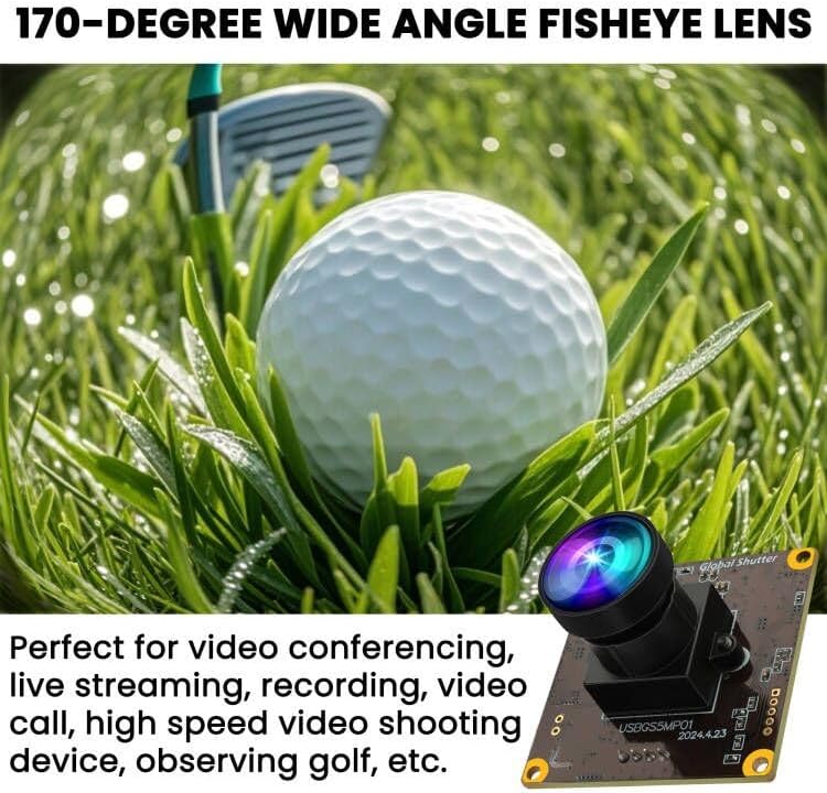 ELP 5MP Global Shutter 50fps USB Fisheye Camera for Computer, Laser Engraver, Live Streaming - 170 Fisheye Lens