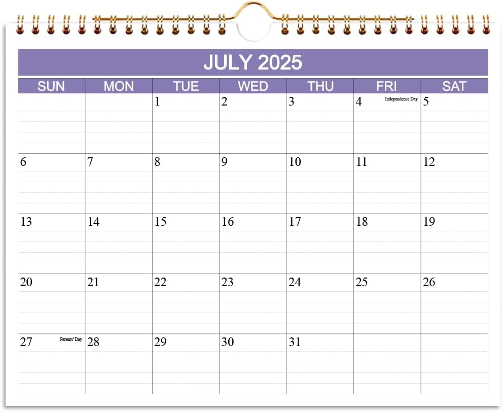 2025-2026 Calendar- Wall Calendar 2025-2026 Runs from July 2025 to December 2026-18 Months Calendar with Thick Paper for Planning and Organizing for Home or Office, 8.5 x 11 Inches, Purple