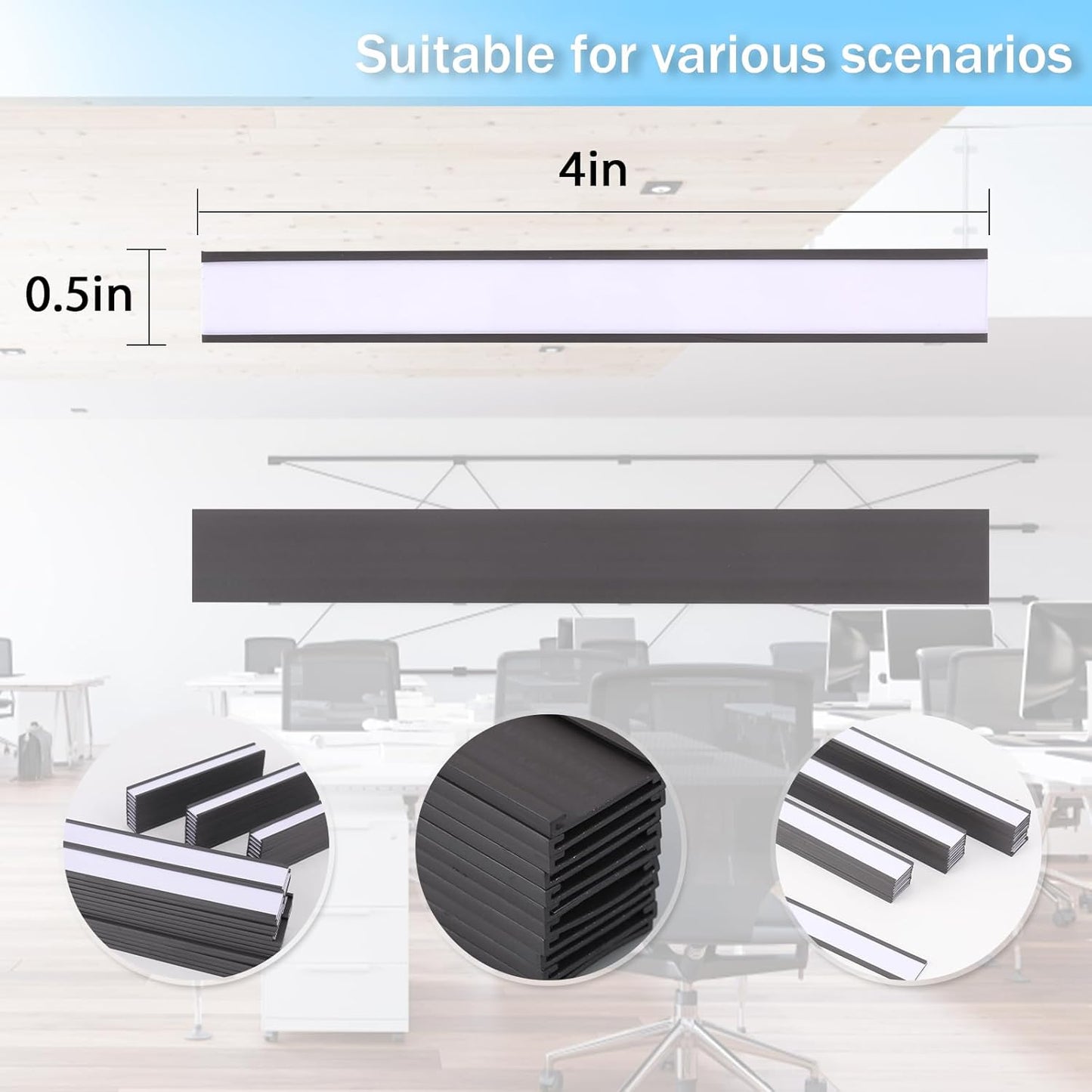 Eeoyu Magnetic Label Holders with Magnets Magnetic Data Card Holders with Clear Plastic Protectors for Metal Shelf, Whiteboard, Set of 50 (0.5 x 4 Inch)