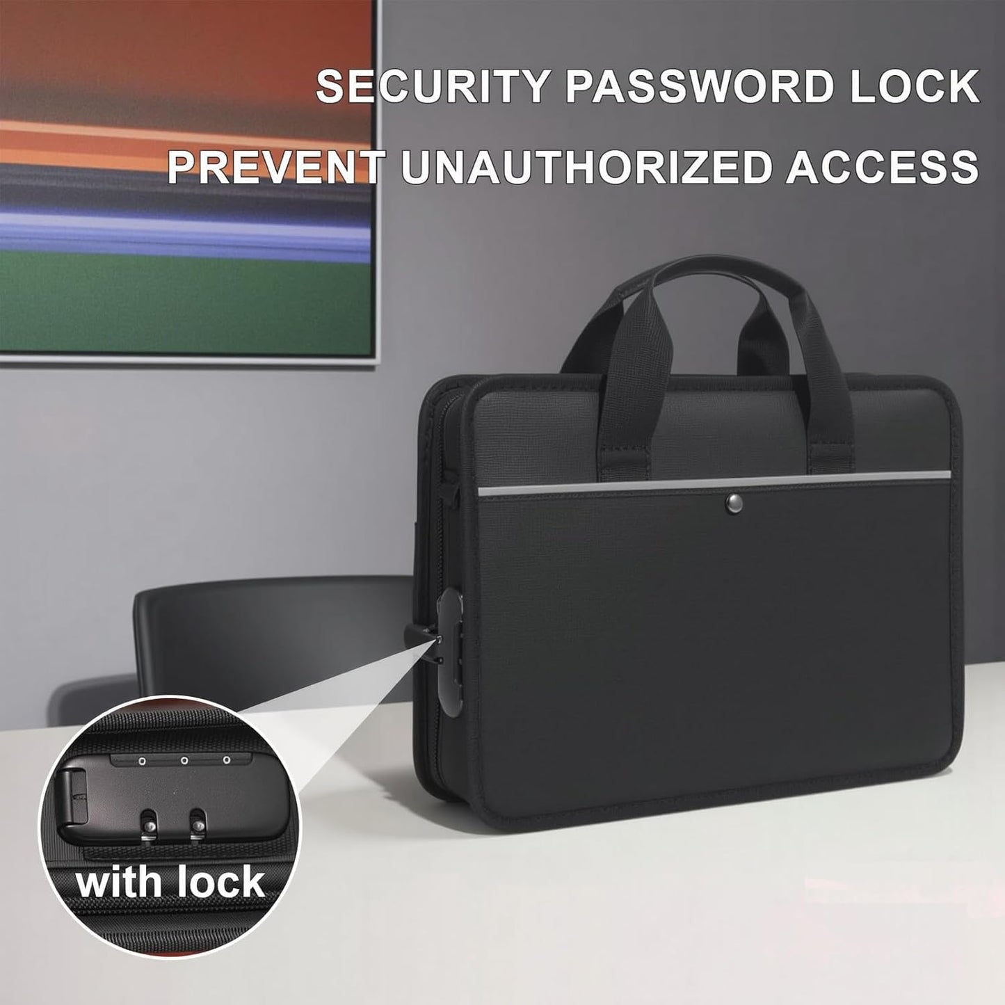 Accordion File Organizer with Lock and Shoulder Straps,Fireproof Waterproof Document Organizer Folder with Handle, Portable Large Capacity File Holder for Home Office School