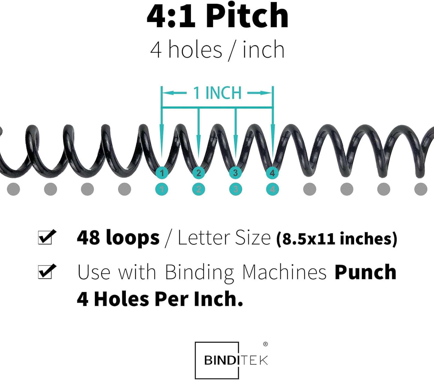 Binditek 100 Pack Plastic Spiral Binding Coils, 6mm(1/4"), 30 Sheet Capacity, 4:1 Pitch, Black, 48Loops, for Letter Size, for Students and Coworkers
