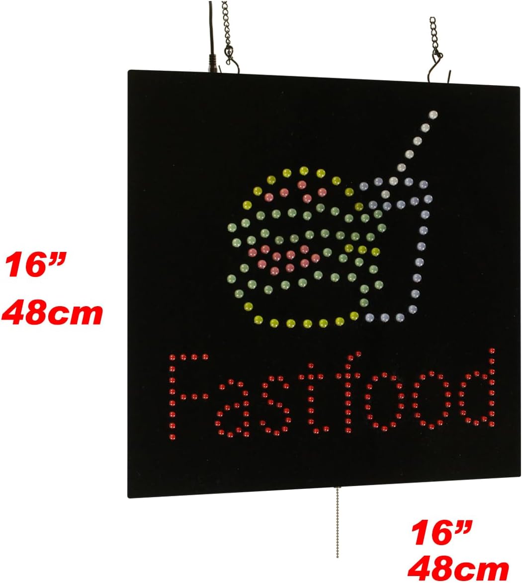 Fastfood Sign, 16"x16", 40x40cm, TOPKING, LED, Neon, Florescent, Signage, Signboard, Display, Billboard, Screen, Grand Opening, Gift
