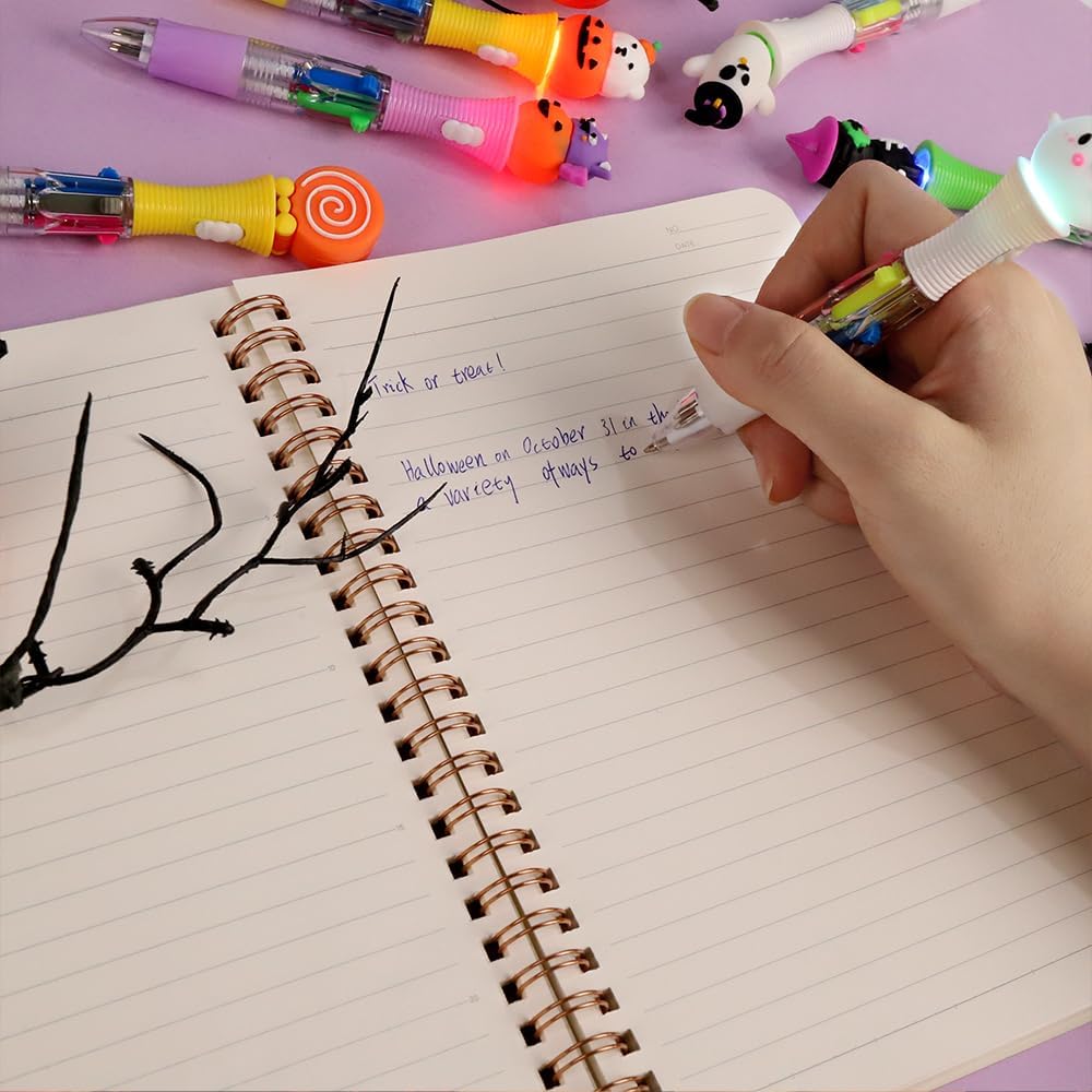 12PCS Halloween Pens,Multicolor Ballpoint Pens with Lights 4 Colors in 1 Halloween Retractable 0.7mm Multicolor Glow Writing Stationery for Holiday Party School Supplies Students Rewards