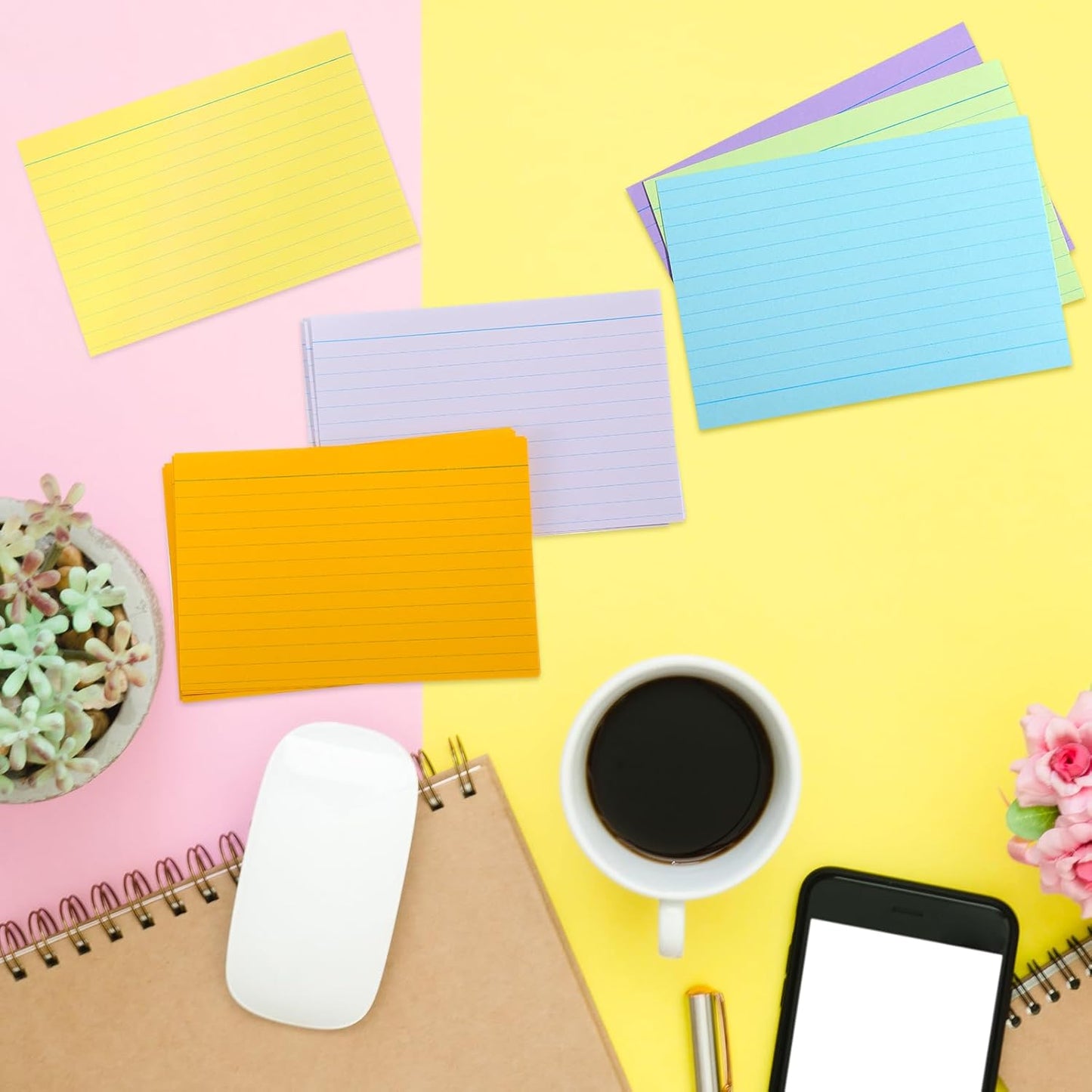 Fainne 2100 Pcs Colored Index Cards Bulk Neon Ruled Note Cards with Lines for Studying Rainbow Pad Index Notecards for Studying School Supply College Office(4 x 6 Inch,Light Color)