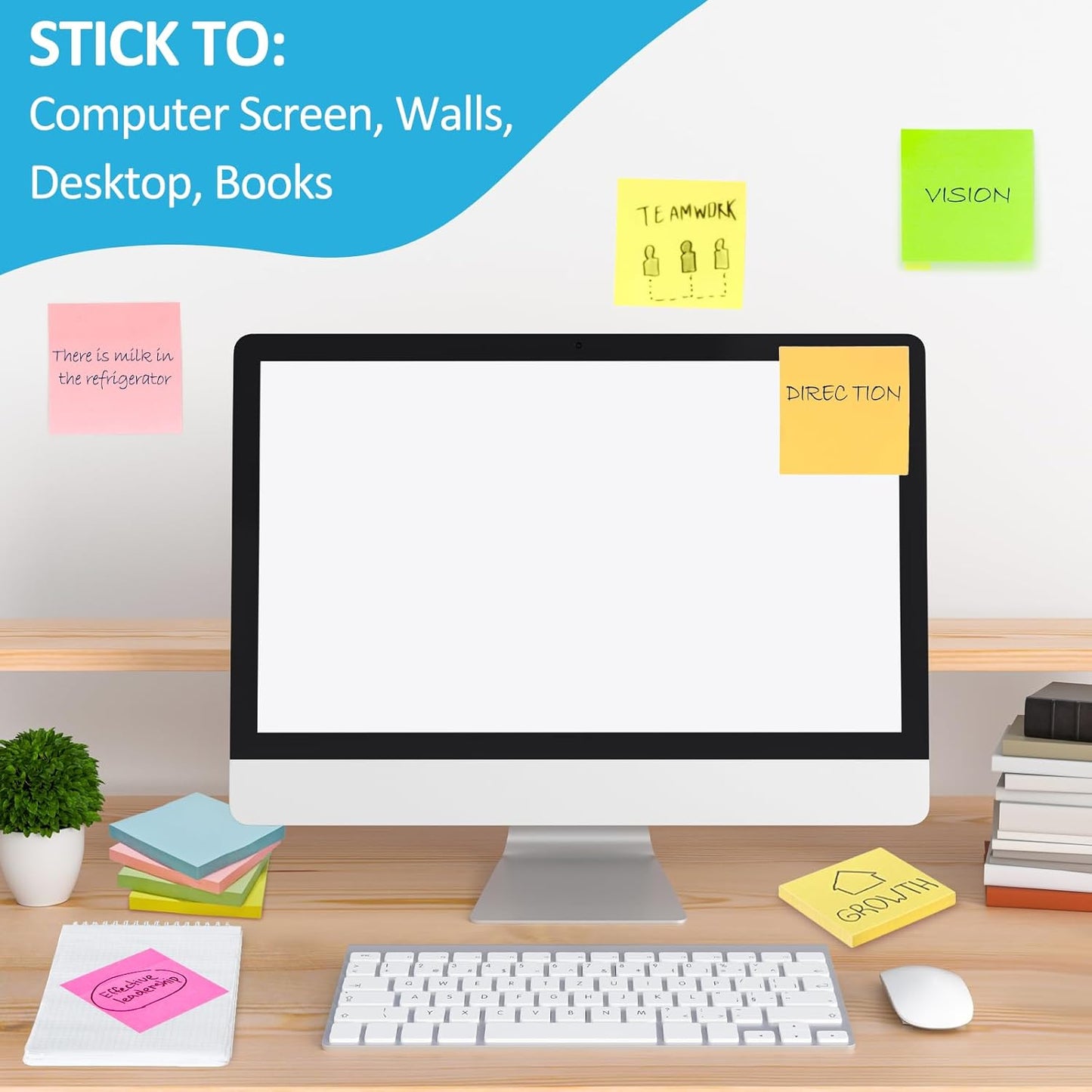 48 Pack 2400 Sheets Sticky Notes 3x3 Inches Bulk Colored Posted Notes 8 Colors Notes Stickies Note Pads for Office, School, and Home Supplies, 50 Sheets/pad