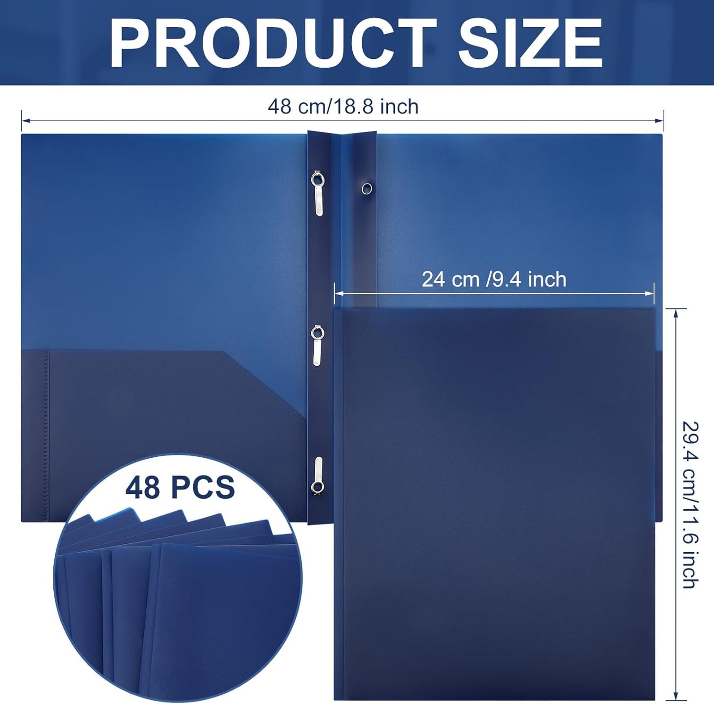 Patelai 48 Pcs Plastic Folders with 2 Pockets and 3 Prongs Home Folders with Card Slot Letter Size Heavy Duty Report Covers for Back to School(Navy Blue,Classic)