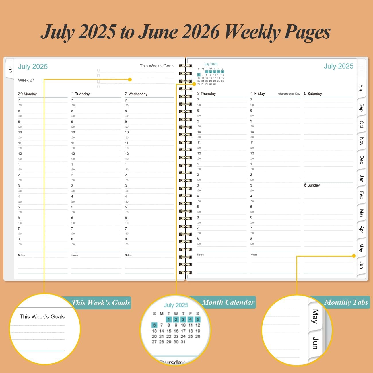 2025-2026 Appointment Book & Planner - 8.5" x 11" Daily Hourly Planner 2025 from July 2025 - June 2026, Weekly Appointment Book with 30-Minute Interval, Rose Flower