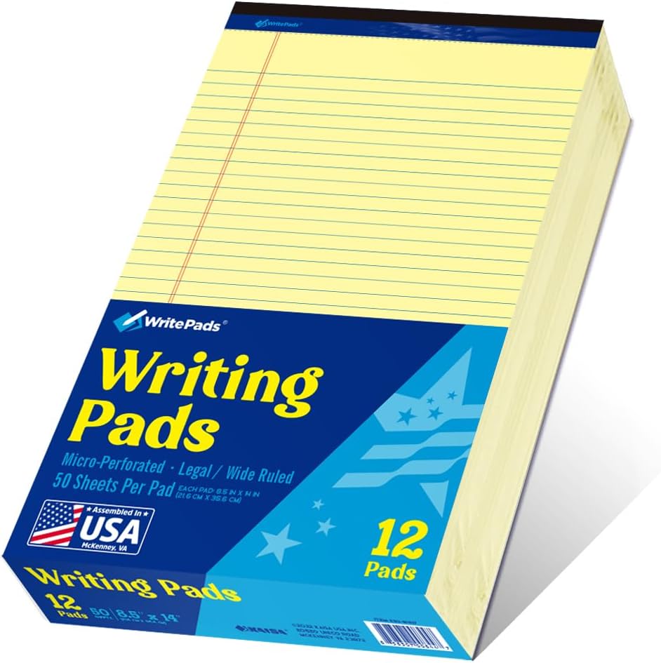 8.5"x14" Legal Pads,Wide Ruled,Canary Paper,12 Pack,50 Sheets Per Writing Pad,Micro perforated Writing Pad,BL-LCY50W-12PAD