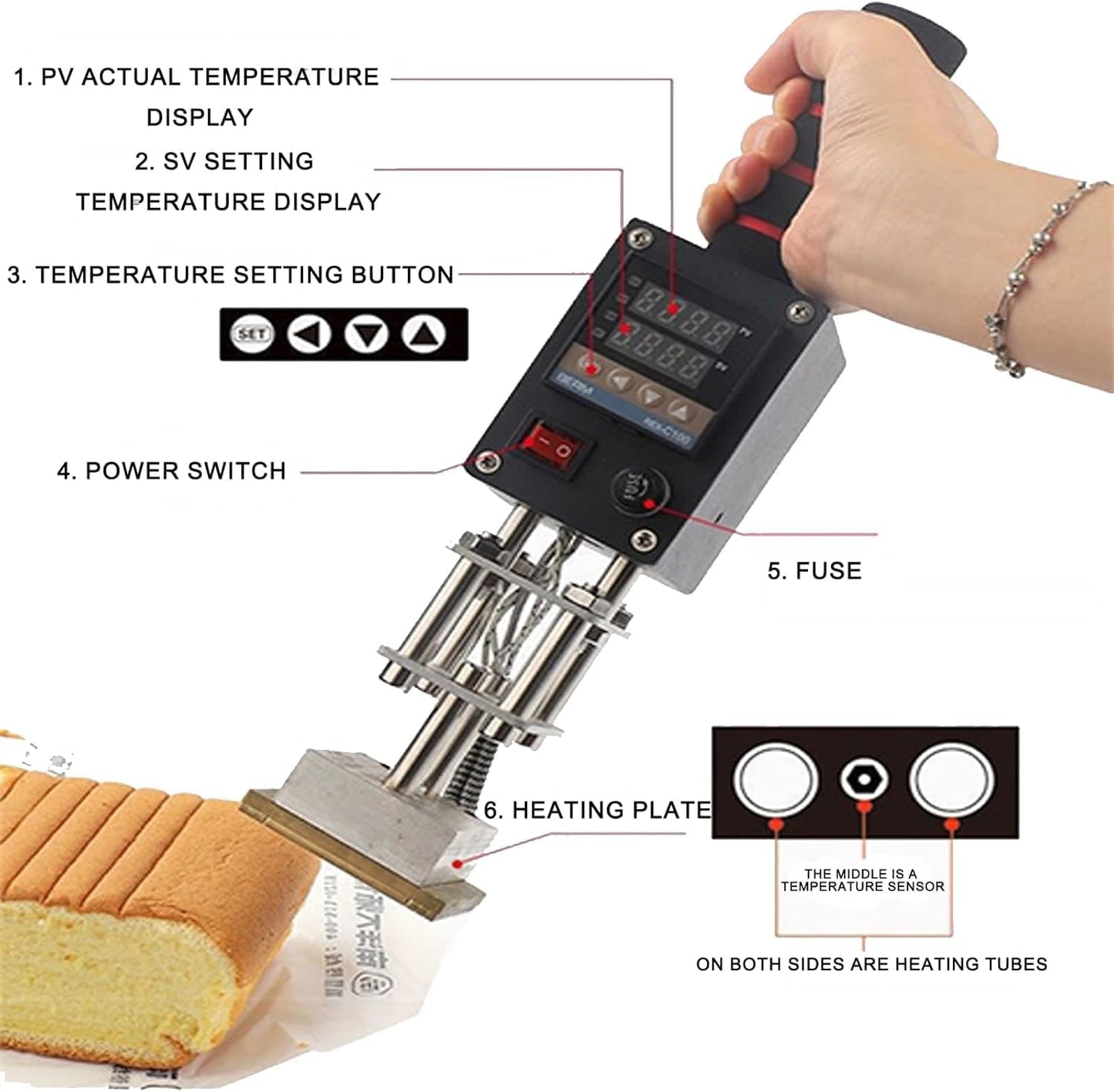 Embossing Machine, 110V 500W Handheld Portable Hot Stamping Branding, Machine Heat Press Digital Leather Tool, Paper Wood Custom Logo Food Foil Stamp Printer (Precise Location 8-10cm)