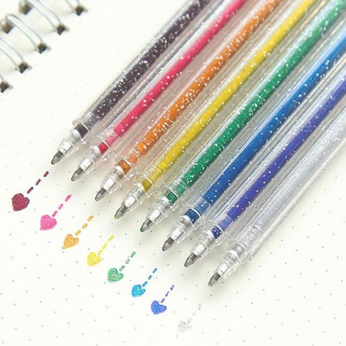 Grabie glitter gel pens,12 Colors Gel Pens for Coloring,Metallic Vibrant Sparkle Colorful Pen,Fine Tip Markers Colored Neon Gel Pens for Adult Coloring Books, Sparkle Pen, Gelly Roll Pens