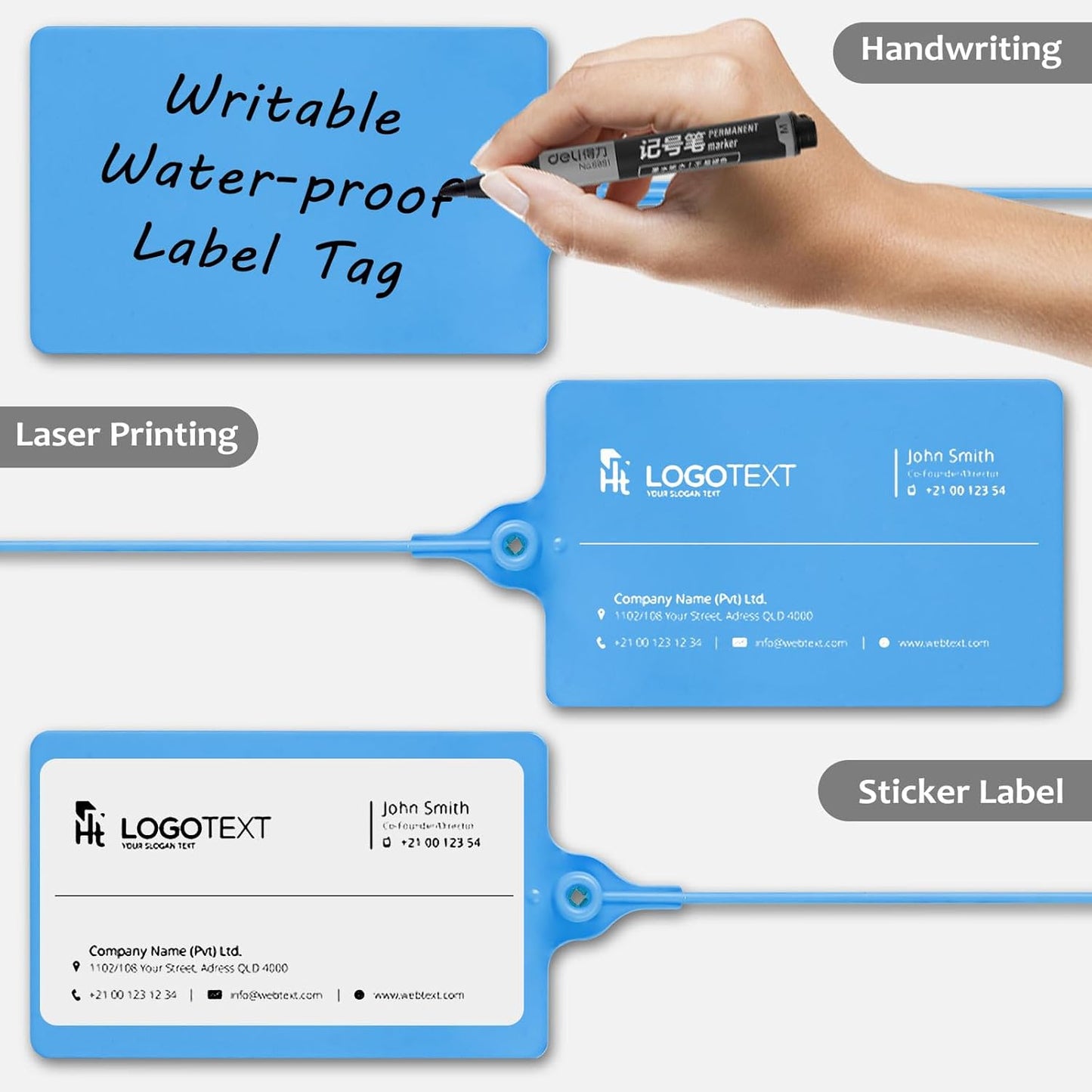 100 Plastic Labels Waterproof Shipping Tags for Labeling with Markers; 5 Colors