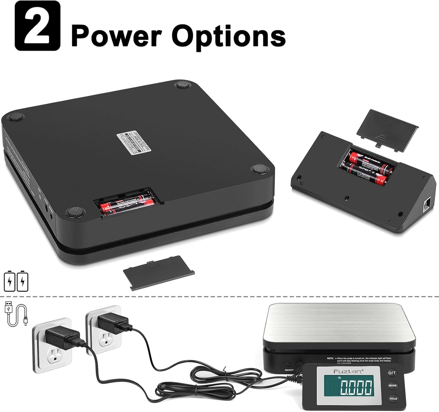 Fuzion Shipping Scale - Wireless Postal Scale 110LB x 0.1oz, Large LCD Display, 5 Units, Digital Scale for Packages - Dual Power Options (Batteries & Adapters)