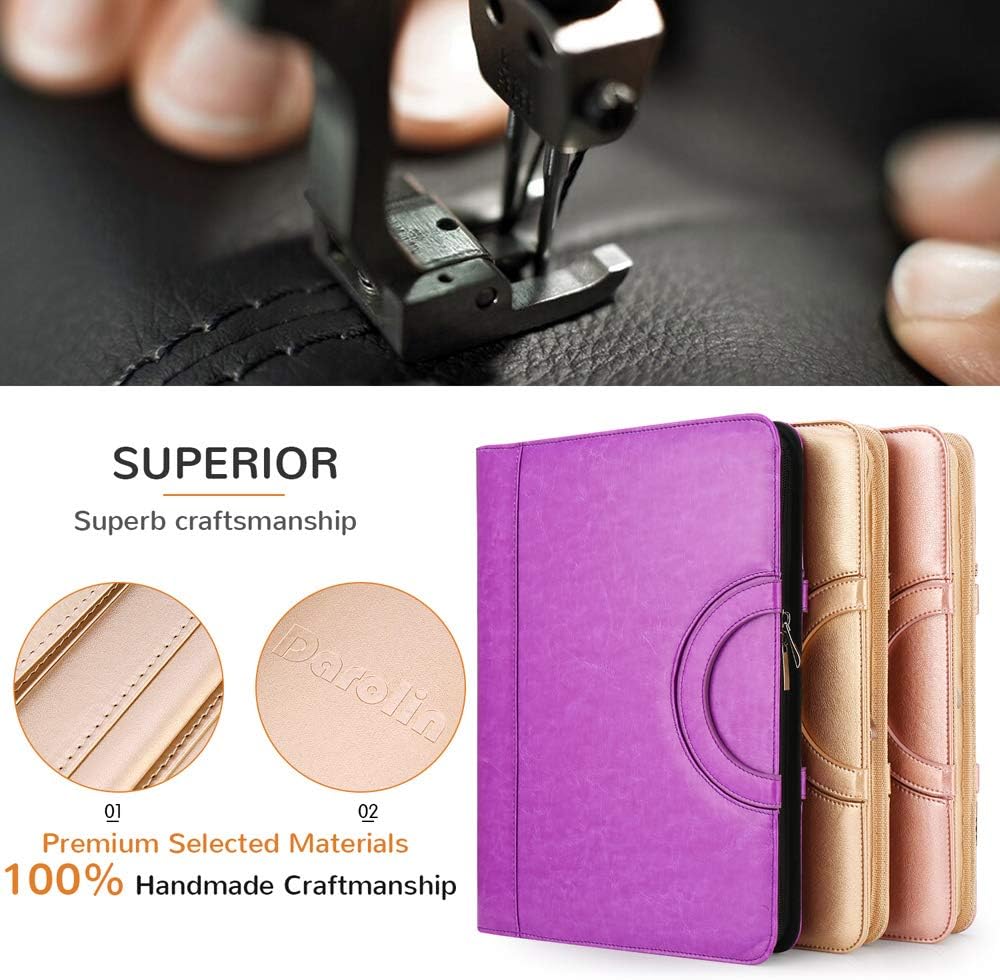 Darolin Zippered Leather Padfolio Portfolio with Hidden Handle and Clipboard, Business Conference Organizer Notepad Folder, Portfolio Bag, Padfolio for Women/Men (Gold)