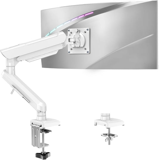Single Monitor Mount for 22 24 27 32 inch Screen, Gas Spring Arm Holds 4.4-22 lbs, Monitor Desk Mount, Gaming & Home Office Use, VESA 75x75mm & 100x100mm, Freelift Pro White