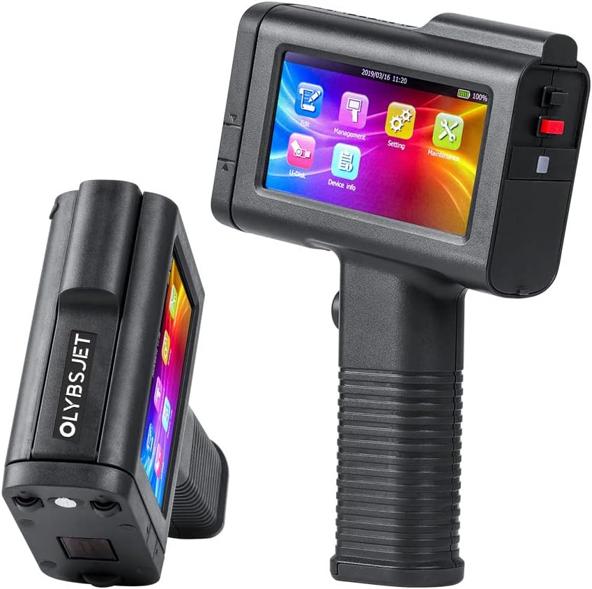 Handheld Inkjet Printer HH6105B2 with bt-2580P Black & LED Touch Screen for Code Variable Data QR Logo Serial on Multi Surface,Expiration Date Printer (Support 17 Languages) (0.5inch/B2)